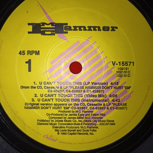 Mc Hammer Cant Touch This /remix Eua 45 Disco Vinil Acetato 