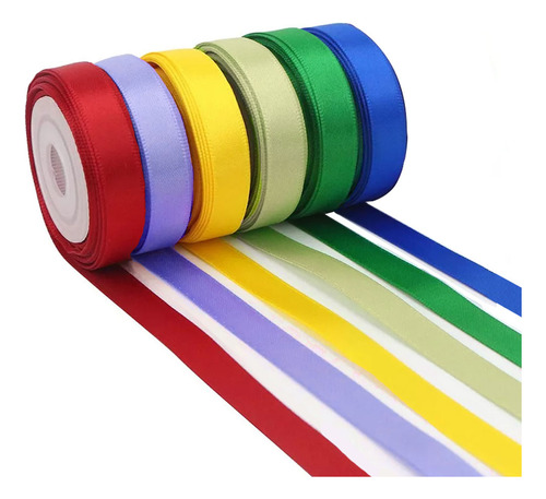 6 Rollos Satinado Decoracion Colores Listón 1cm 22 Metros