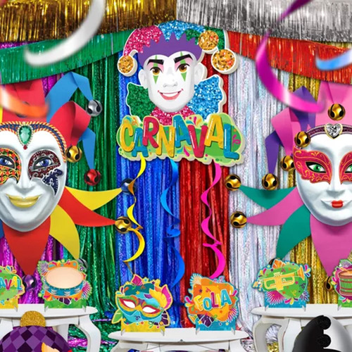 Kit 4 Painéis Carnaval Decoração 3d Arlequim Colombina 1,10m