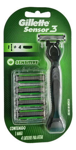 Rastrillo Gillette Sensor 3 Sensitive Con 4 Repuestos!