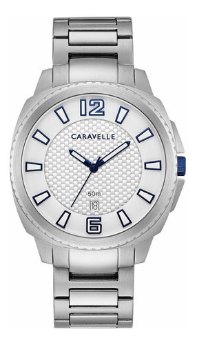 Reloj Caravelle By Bulova Caballero 43b170 Color de la correa Plateado Color del bisel Plata Color del fondo Blanco/Azul