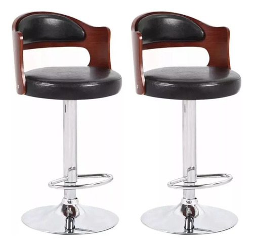 Pack 2 Sillas Piso Bar Altura Regulable Taburete De Madera