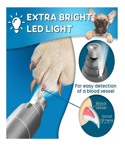 Kit De Corta Uñas Para Mascotas Recargable Con Luz Led