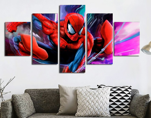 5 Cuadros Canvas Spiderman Decorativo Diseño Unico 100x56cm 