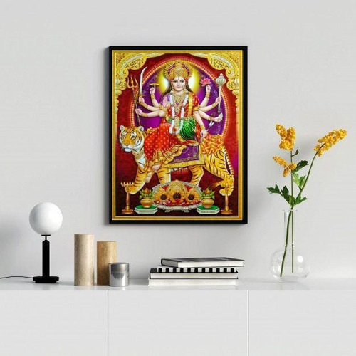 Quadro Decorativo Durga- Deusa Hindu 33x24cm - Com Vidro