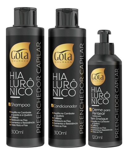  Kit Shampoo Condi Creme P/ Pentear Hialuronico Preenchedor