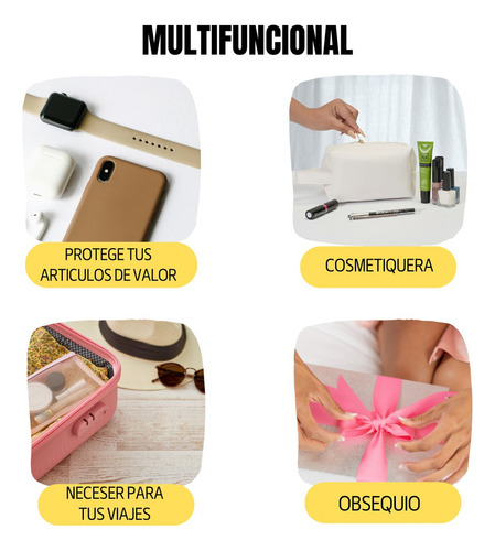 Neceser Cosmetiquera Para Maquillaje Amplia Y Elegante Asa Color Blanco Diseño de la tela Lisa
