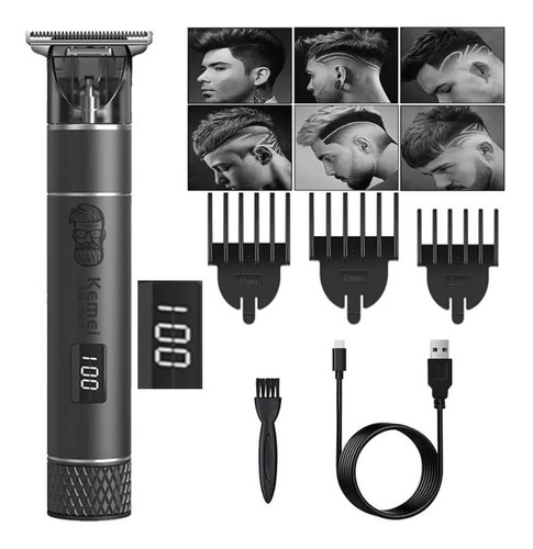 Patillera Corta Pelo Kemei Km-1943 negra 110V/220V Recargabl
