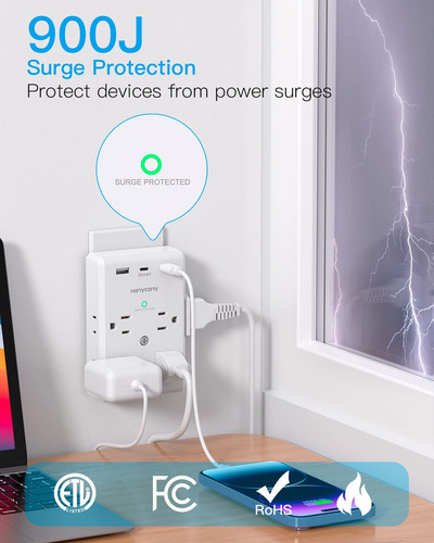 Extensor De Toma De Corriente MĂșltiple Con Puertos Usb C