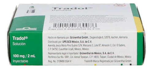 Tradol Solución Inyectable 100mg Caja Con 5 Ampolletas De 2