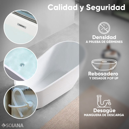 Solana Kit Bañera Ovalada 180x90 Cm Con Desnivel De Acrílico Solido + Grifo Independiente Monomando Cuello Cisne Gold / Kit Completo Bañera Acrílico De Alto Brillo y Grifo de Acero Inoxidable