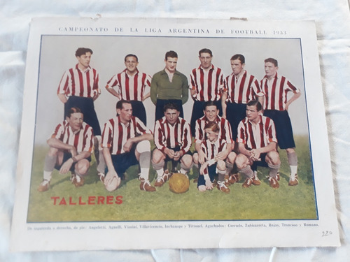 Lamina Talleres Campeonato Liga Argentina De 1933 El Grafico