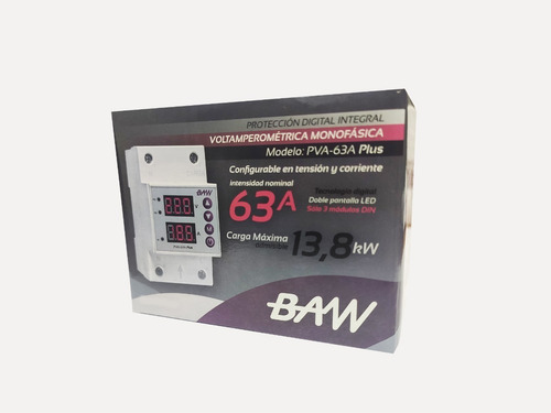 Imagen 3 de 4 de Protector Tension Baw Monofasico 63a Din Digital Volt Amper