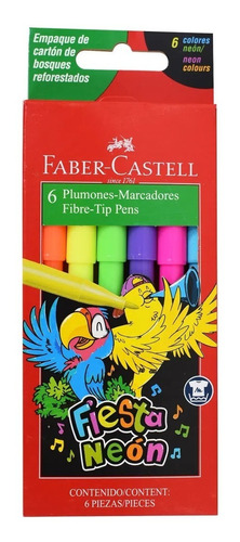 6 Plumones Marcadores Fiesta Colores Neón Faber Castell