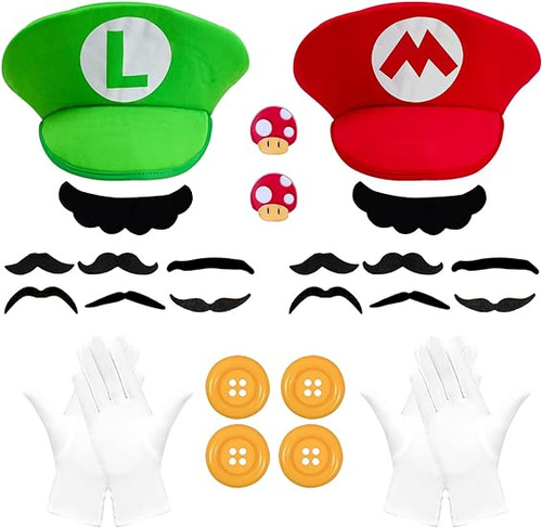 Mario Bros Sombrero Rojo Luigi Sombrero Verde Con Guantes Bo