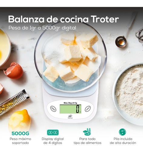 Imagen 2 de 2 de Balanza Digital Cocina Pesa Hasta 5kg Tara Electronica