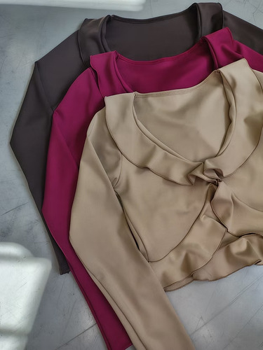 Top Manga Microfibra Volados Moda Mujer Tendencia