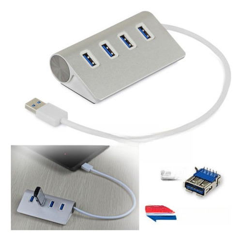 Aluminio 4 Port Usb Hub 3.0 5gbps Super Alta Velocidad Adapt