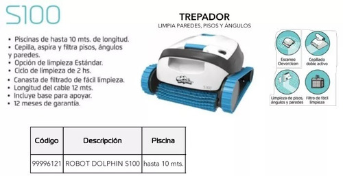 Imagen 6 de 7 de Robot Dolphin S100 Limpia Piscina Pileta Barre Fondo Pared