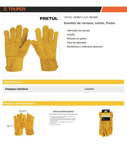 Guantes De Carnaza, Cortos, Pretul