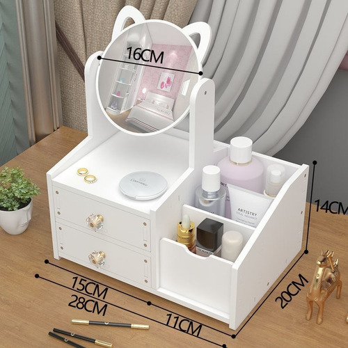 Caja De Almacenamiento De Cosméticos Multifuncional + Espejo