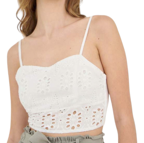 Top De Broderie Blanco Con Bretel, Para Atar En Espalda Tm