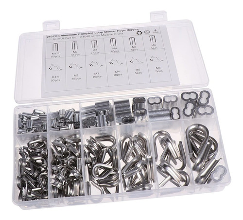 240pcs Set 304 Virola Aluminio Doble Cable Dedal Engaste Kit