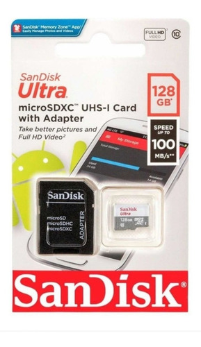 Imagem 1 de 3 de Micro Cartao Memoria Sd Card Sandisk 128gb Ultra Classe 10