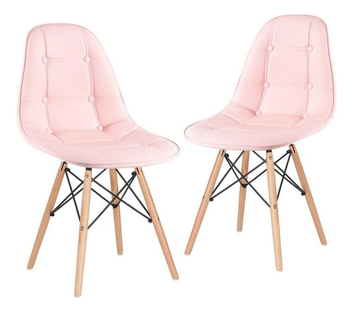 2 Cadeiras Estofadas Jantar Capitonê Eames Botonê Cores Assento Rosa