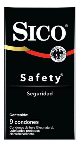 Sico Safety, Cartera Con 9 Condones Anatómicos Y Lubricados