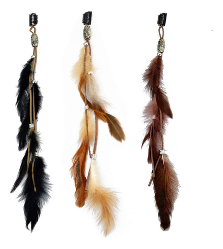 3pcs Bohemia Hippie Hair Extensions With Feather Clip Comb T
