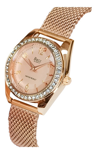 Reloj Dama Acero Moda Resistente Al Agua Elegante Metal Oro Rosa