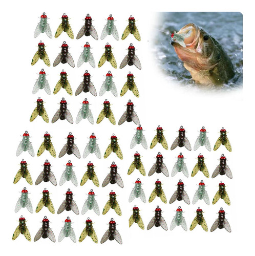 Borracha Mosca Iscas Kit, Feito De Plástico Macio, 60pcs