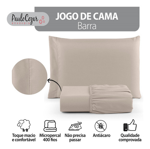 Jogo Roupa Cama Lençol Solteiro 400 Fios 2 Peças Barra Hotel Cor Bege Desenho do tecido Liso