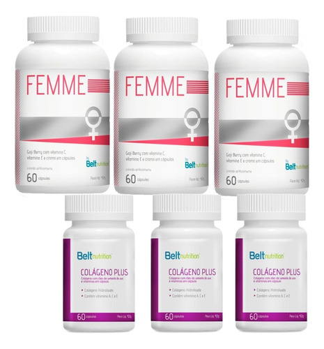 3x Multivitamínico Femme + 3x Colágeno Plus - Belt Nutrition