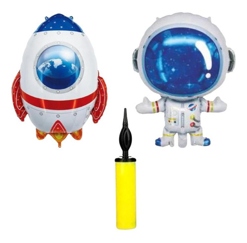 Kit Balão Metalizado Astronauta/foguete E Bombinha P/ Balões