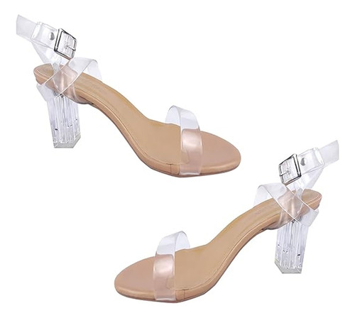 Sandalias Casual Mujer Tacon De Cristal Cordones Transparent