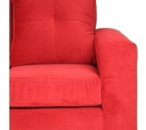 Sofá 3 Cuerpos Con 2 Pouf Felpa Rojo / Muebles América