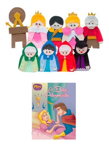 Kit Princesa A Bela Adormecida - 9 Dedoches + Mini Livro 