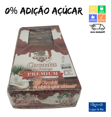 Cocada Com Chocolate 0% Adição De Açúcar Artesanal Cx 15x40g