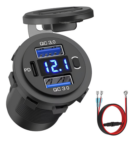 Cargador Rápido Triple 1 Tipo C Y 2 Usb Qc 3.0 56w 12v - 24v