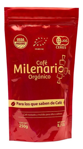 Café Orgánico Milenario 250 G Molido Bolsa Laminada
