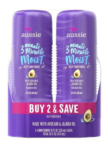  Aussie 3 Minute Miracle Moist Acondicionador 236 Ml 2 Pack