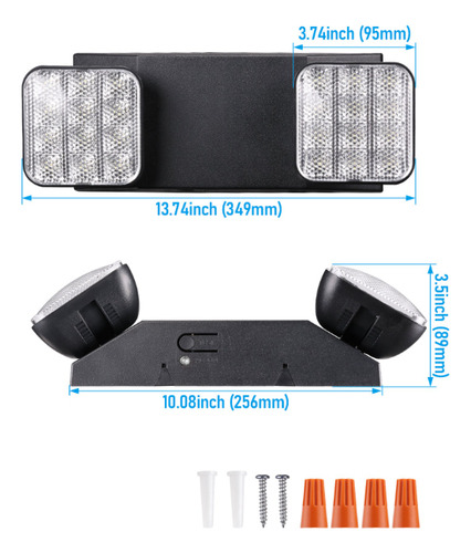 Torchstar - Pack De 4 Luces De Emergencia Led Con Batería De Respaldo, Dos Cabezas Ajustables, Certificadas Por Ul & Fcc, Ac 120/277v