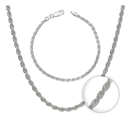 Set Cadena + Pulsera Torbillon Plata Fina Ley 925 Collar