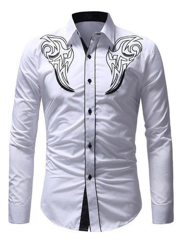 Camisa Bordada Vaquera Occidental De Moda Para Hombre