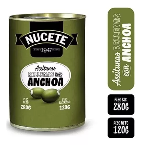 Aceitunas Nucete Verdes Rellenas De Anchoas Sachet 80 Gr