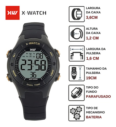 Relógio Pulso Criança Digital Silcone Prova D`água Esportivo Cor Xkppd093 - Preto Cor Do Fundo Lcd Positivo