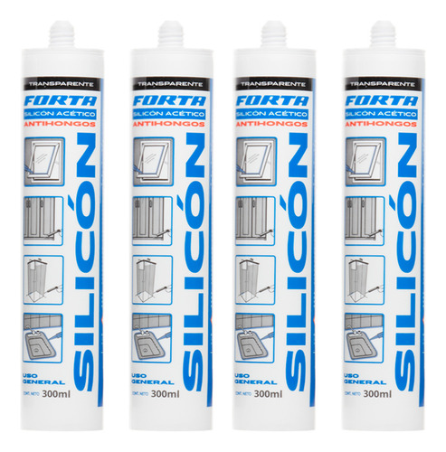 Silicon Acetico Uso General Transparente 300 Ml 4pzs