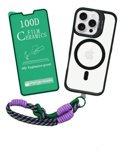 Funda Para Iphone 16 Plus + Correa + Mica + Envio Gb02 Violeta